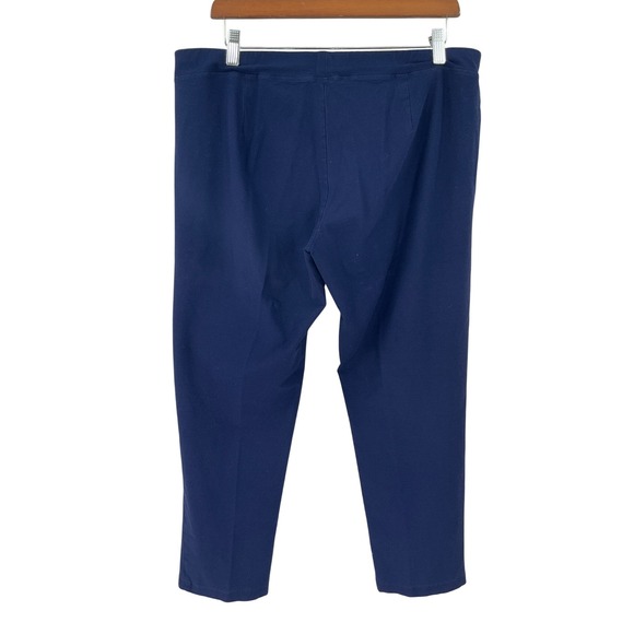 Eileen Fisher Navy Blue Ponte Knit Pull On Ankle Pants Sz L Minimalist Travel - Picture 2 of 13